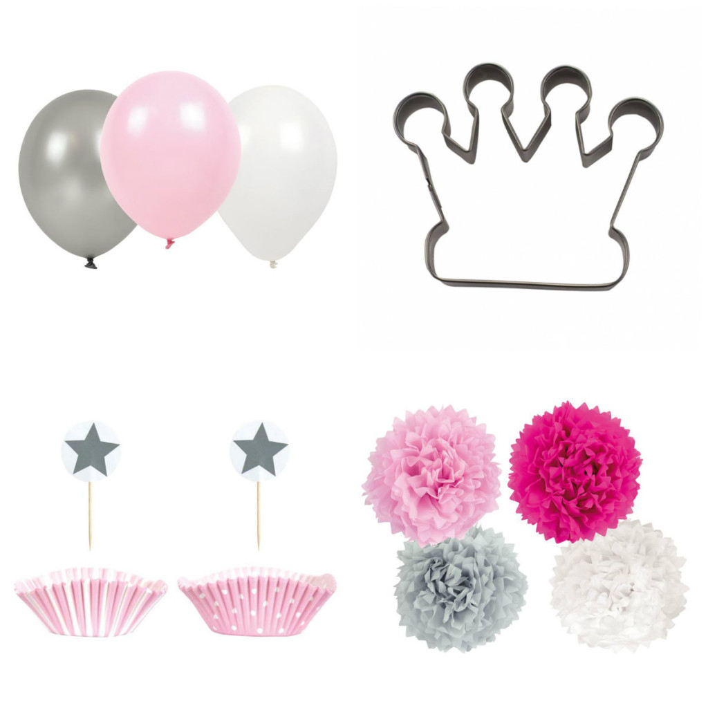 børnefødseldag, prinsessefødselsdag, prinsesse fødselsdag, lyserødt teme, pige fødselsdag, pink fødselsdag, prinsessekrone udstikker, balloner med prinsessekrone